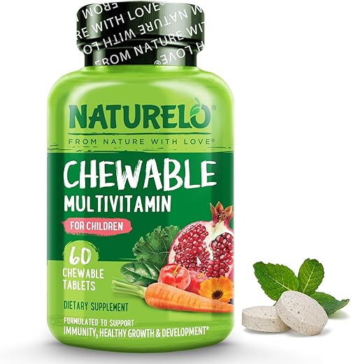 Vitaminas Mastigáveis para Crianças – Multivitamínico com Mistura de Frutas Orgânicas de Alimentos Integrais – 60 Comprimidos para Crianças - NATURELO