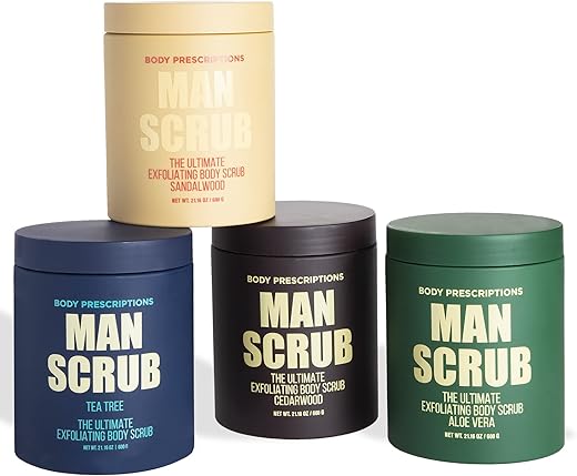 Esfoliante Corporal para Homens – Pack com 4 Unidades, Esfoliação Máxima com Aromas Variados, Gel de Banho Masculino em Pote com Tampa de Rosca, 21 ml Cada, Para Todos os Tipos de Pele - Body Prescriptions