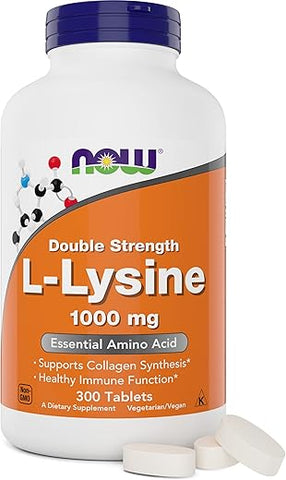 Now Foods L-Lysine 1000mg – Suplemento de Aminoácido Não-OGM – 300 Comprimidos – Dose Dupla – Vegan/Vegetariano
