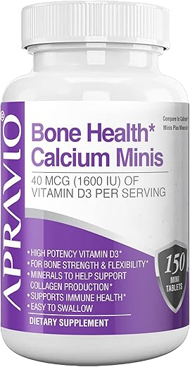 APRAVIO - Tabletes Minis de Cálcio para a Saúde Óssea, Suplementos de Cálcio com Vitamina D3, Magnésio, Zinco, Cobre, Manganês, Minerais para Apoiar a Força Óssea, Produção de Colágeno, Imunidade – Marca: Bone Health