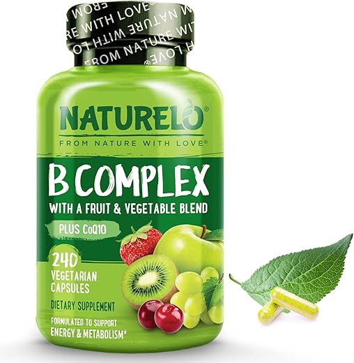 B Complex – Complexo de Alimentos Integrais com Vitamina B6, Folate, B12, Biotina – Energia e Redução do Estresse – Alta Potência – Vegano – Vegetariano – Não Transgênico – Sem Glúten – 240g - NATURELO