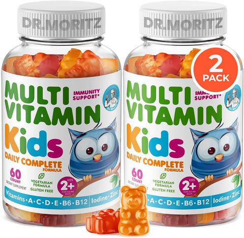 Gummies Multivitamínicos Infantis – 14 Vitaminas Essenciais para Crianças de 2 anos – Vitamina A C D E B6 B12 Zinco Biotina – Multivitamínicos em formato de Goma para Crianças – Tudo em um só produto - DR. MORITZ