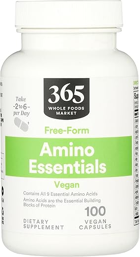 365 by Whole Foods Market, Vegan Essentials, 100 Unidades – Aminoácidos Livres, Veganos, 100 Contagens