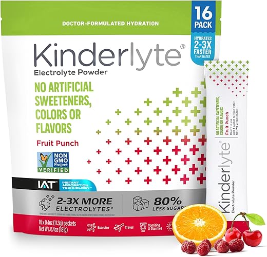 Pó de Eletrólitos, Hidratação Rápida, Embalagens Práticas, Suplemento em Pó (Sabor Frutas Vermelhas, 16 Unidades) - Kinderlyte