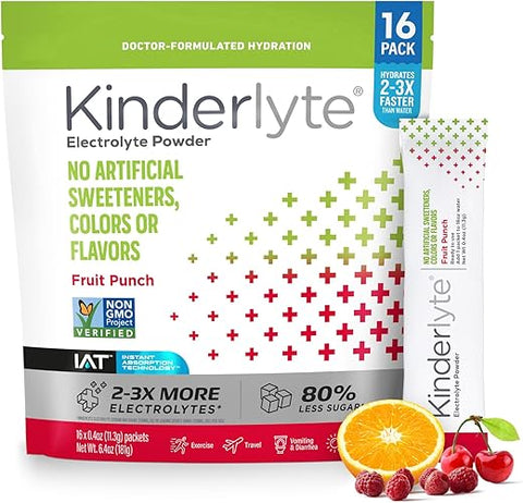Pó de Eletrólitos, Hidratação Rápida, Embalagens Práticas, Suplemento em Pó (Sabor Frutas Vermelhas, 16 Unidades) - Kinderlyte