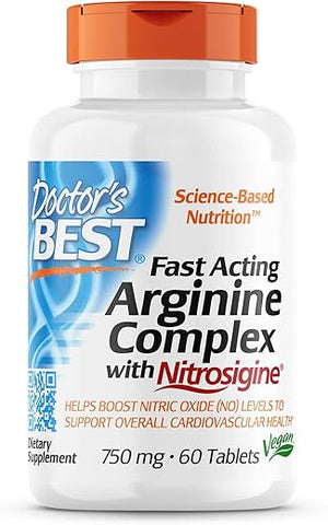 Doctor's BEST - Complexo de Arginina de Ação Rápida Doctor’s Best c/Nitrosigine – Aumente o Óxido Nítrico e o Fluxo Sanguíneo