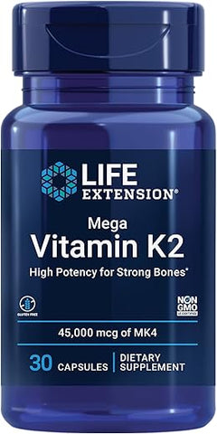 Mega Vitamina K2 Alta Potência para Ossos Fortes – Suplemento Diário de Vitamina K2 para Suporte à Densidade Óssea Saudável - Life Extension