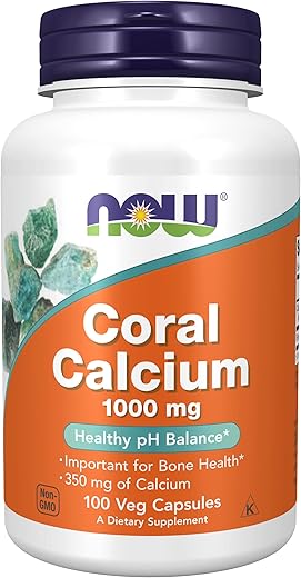 NOW Foods - NOW Cálcio de Coral 1000mg, 100 Cápsulas (Pacote com 2) – Saúde Óssea e Mineralização