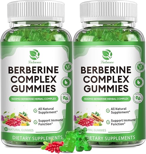 Lukaree - Gomas de Berberina Complex – 1500mg de Berberina com Canela do Ceilão, Cúrcuma, Cardo de Leite e Melão Amargo para a Saúde Imunológica Geral – 120 Unidades