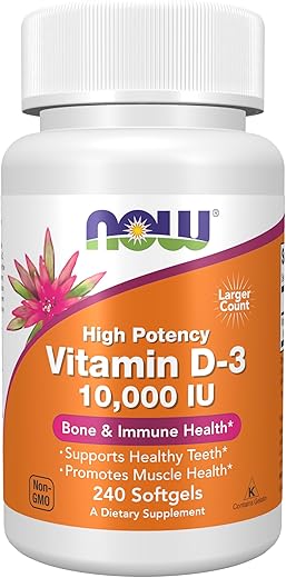Suplementos, Vitamina D-3 10.000 UI Softgels, Suporte para Articulações, 240 Softgels - NOW Foods