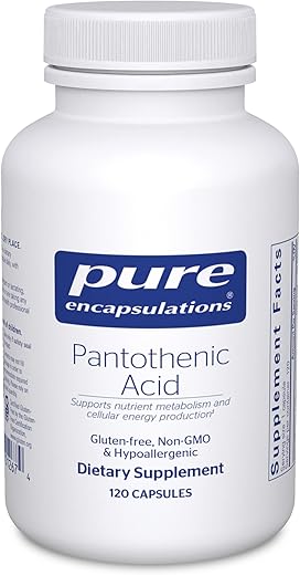 Ácido Pantotênico | Suplemento Hipoalergênico Suporta Produção de Energia Celular, Saúde Adrenal e Cardiovascular | 120 Cápsulas - Pure Encapsulations