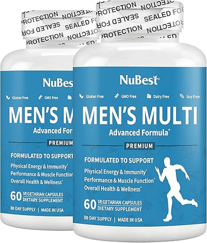 NuBest - 38 em 1 Cápsulas Ginseng Asiático, Ashwagandha, Cúrcuma, Tongkat Ali, Saw Palmetto, Vitaminas, Minerais, Suplemento Herbal para Homens por Men’s Multi 18 – Fortalecimento Ósseo e Muscular