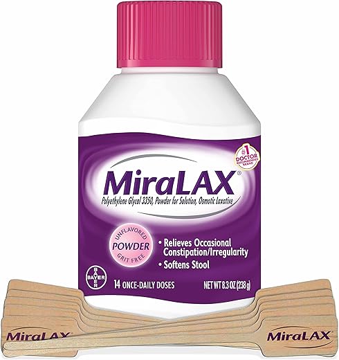 Pó Laxante para Alívio Suave da Constipação com Agitador, Amolecedor de Fezes com PEG 3350, Sem Efeitos Colaterais Fortes, Laxante Osmótico, 1 Médico - MiraLAX