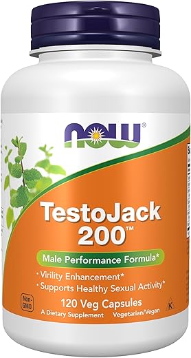 Supplements TestoJack™ 200 com Tongkat Ali, Tribulus, Maca e Horny Goat Weed – 120 Cápsulas Vegetais - NOW Foods