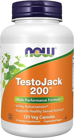 Supplements TestoJack™ 200 com Tongkat Ali, Tribulus, Maca e Horny Goat Weed – 120 Cápsulas Vegetais - NOW Foods