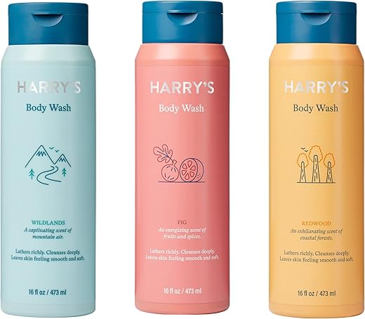 Harry's - Harry’s Gel de Banho para Homens, Variedade – Figos, Terras Selvagens, Redwood (Pacote com 3)
