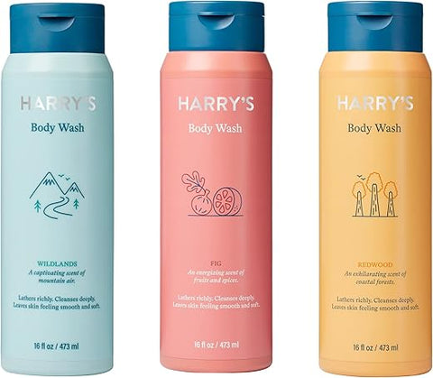 Harry's - Harry’s Gel de Banho para Homens, Variedade – Figos, Terras Selvagens, Redwood (Pacote com 3)