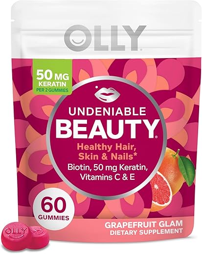 Gummy Inegável Beleza, Cabelo, Pele, Unhas, Biotina, Vitamina C, Queratina, Suplemento Mastigável, Toranja, 30 Dias – 60 Unidades - OLLY