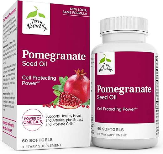 Óleo de Semente de Romã Terry Naturally – 60 Softgels – Poder Protetor Celular – Não-OGM, Livre de Glúten – 60 Porções