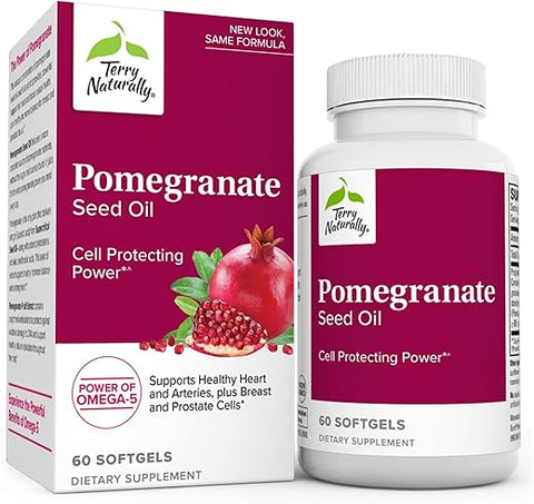 Óleo de Semente de Romã Terry Naturally – 60 Softgels – Poder Protetor Celular – Não-OGM, Livre de Glúten – 60 Porções
