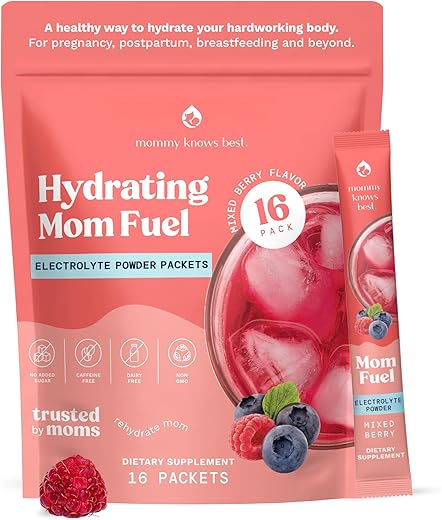 Bebida Eletrolítica para Mães, Suporte de Hidratação – para Gravidez, Pré-natal, Eletrólitos e Minerais Traços, Mix de Bebida para Lactação (16 Unidades) - Mommy Knows Best