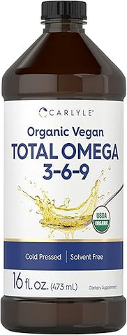 Omega 3 6 9 | 473 ml | Prensado a Frio | Orgânico Certificado, Suplemento Vegano | Vegetariano, Não-OGM, Livre de Glúten e Solventes - Carlyle