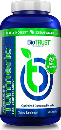 Ageless Turmeric – CurcuWIN Curcumin com Extrato de Gengibre – 46x Mais BioDisponível, Alta Absorção, Duradouro – Suporte Antioxidante (60 Cápsulas) - BioTrust