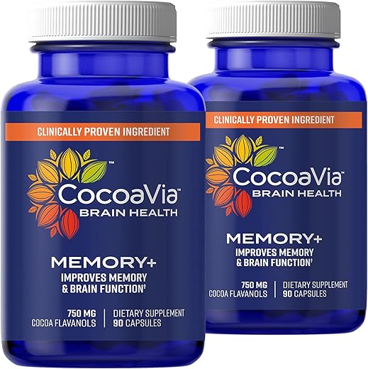 Suplemento de Memória para o Cérebro – 60 Dias, 750 mg de Flavanóis de Cacau - CocoaVia