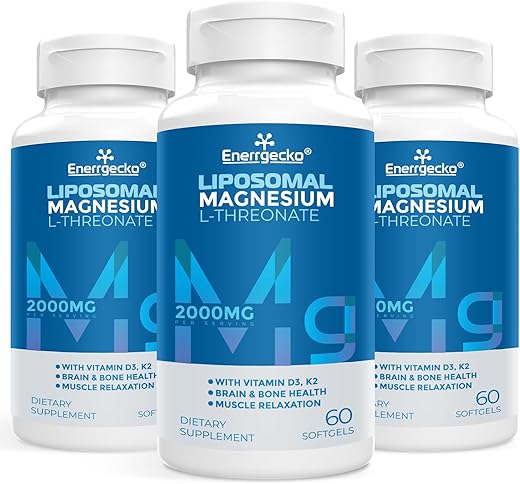 Enerrgecko - Liposomal Magnesium L-Threonate Softgels 2000mg – Vitamina D3 – 60 cápsulas