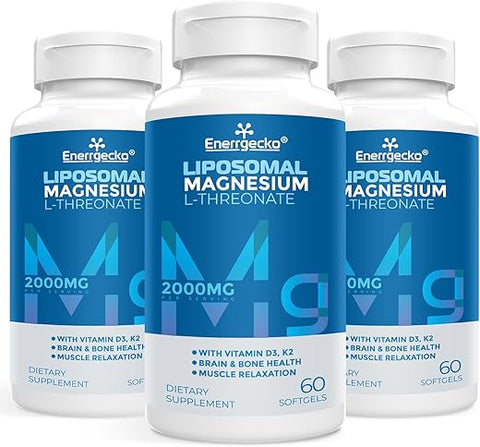 Enerrgecko - Liposomal Magnesium L-Threonate Softgels 2000mg – Vitamina D3 – 60 cápsulas