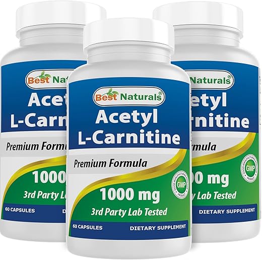 Best Naturals - Melhor Naturals Acetyl L-Carnitina 1000 mg 60 Cápsulas (60 Unidades – Pacote com 3) – Aumente sua energia e metabolismo!