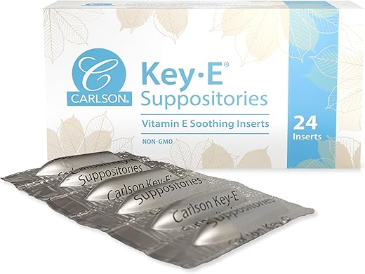 Supositórios Key-E, 30 UI de Vitamina E, Lubrifica Áreas Secas, Tratamento para Mulheres e Homens, Vaginal - Carlson