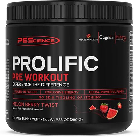 Prolific Pré-Treino, Sabor Melão e Frutas Vermelhas, 40 Porções, Suplemento Energético com Óxido Nítrico - PEScience
