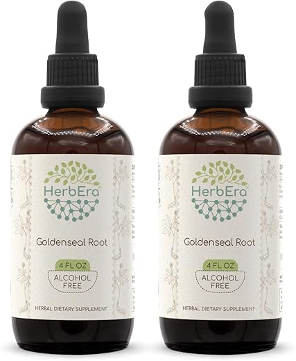 HerbEra - Goldenseal Root B120 (2 unidades) Extrato Herbal sem Álcool em Tintura, Goldenseal (Hydrastis Canadensis) Responsavelmente Cultivado, Raiz Seca Super Concentrada (2×120 ml)