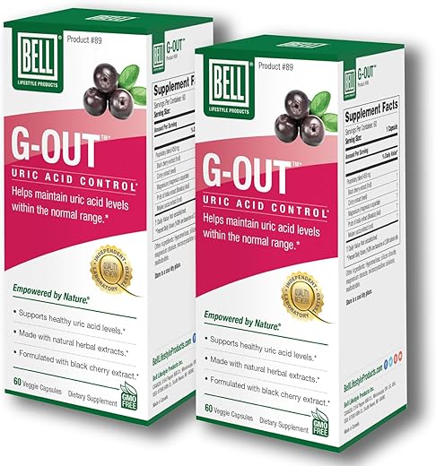 G-Out Limpeza de Ácido Úrico – Combo 2 Pacotes | Uma Mistura Única de Extratos Herbais que Suporta Níveis de Ácido Úrico Dentro da Faixa Normal | 120 Cápsulas - Bell