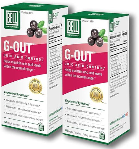 G-Out Limpeza de Ácido Úrico – Combo 2 Pacotes | Uma Mistura Única de Extratos Herbais que Suporta Níveis de Ácido Úrico Dentro da Faixa Normal | 120 Cápsulas - Bell