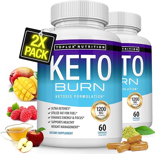 Toplux - Keto Burn Pills Ketosis – 1200 Mg Ultra Avançado Natural Cetogênico Usando Dieta de Cetona Suporte Energia Foco Homens Mulheres 60 Cápsulas