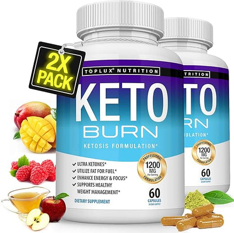 Toplux - Keto Burn Pills Ketosis – 1200 Mg Ultra Avançado Natural Cetogênico Usando Dieta de Cetona Suporte Energia Foco Homens Mulheres 60 Cápsulas
