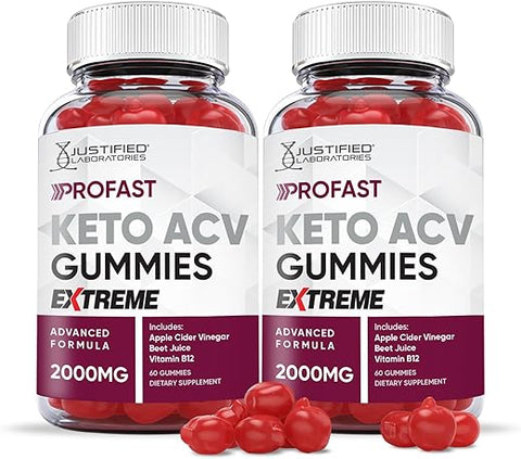 Justified Laboratories - (2 Pacotes) Gomas de ProFast Keto ACV Fórmula Extrema 2000MG Pro Fast Vegan Non GMO com Suco de Romã Beterraba B12 120 Gummys