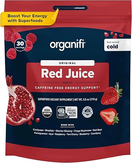 Red Juice – Pó Energético Reduz Quedas à Tarde e Impulsiona Digestão e Sistema Imunológico, 30 Porções - Organifi