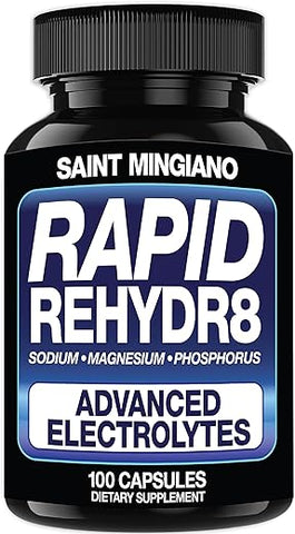 Saint Mingiano - Suplemento Eletrolítico Rapid Rehydr8 100 Cápsulas – Auxilia na Prevenção de Cãibras e Apoia a Resistência Muscular e Recuperação – 100 Cápsulas Fáceis de Engolir