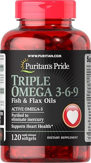 Puritan's Pride - Puritan’s Pride Triple Omega 3-6-9 Peixe – Ômega 3, Ômega 6 e Ômega 9 – 120 Cápsulas
