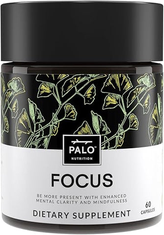 FOCUS – Suplemento Natural para Memória, Foco, Aprendizado, Atenção e Cognição – Ginkgo Biloba, Bacopa, Gotu Kola, Ashwagandha, Mucuna – 60 cápsulas - PALO