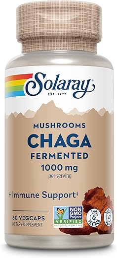 SOLARAY - Solaray Chaga Mushroom Fermentado 500 mg | Suporte à Função Imunológica Saudável | 30 Porções | 60 VegCaps