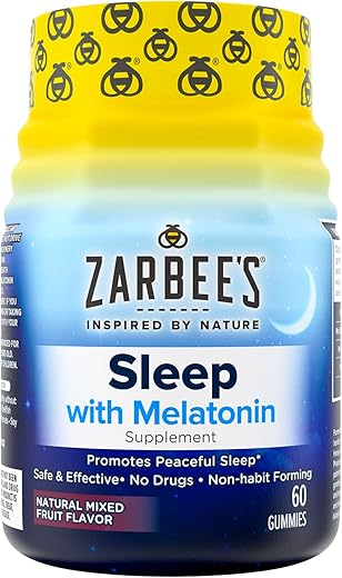 Zarbee's - Zarbee’s Melatonin Gummies 3mg – Suplemento para Dormir Tranquilamente, Sabor Natural de Frutas Variadas, Adultos Acima de 12 Anos, 60 Unidades