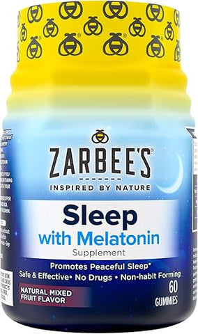 Zarbee's - Zarbee’s Melatonin Gummies 3mg – Suplemento para Dormir Tranquilamente, Sabor Natural de Frutas Variadas, Adultos Acima de 12 Anos, 60 Unidades
