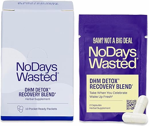 No Days Wasted - DHM Detox® – Suplemento DHM, Cardo Mariano, Pera Espinhosa, Vitaminas B, Hidratação e Eletrólitos – Tome à Noite para Melhorar