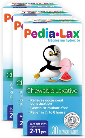 Tabletes Mastigáveis Laxantes para Crianças de 2 a 11 Anos, Sabor Melancia, 30 Unidades, Pacote com 3 – Marca Pedia-Lax - Pedia-Lax