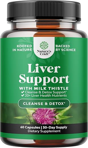 Natures Craft - Milk Thistle Liver Support – Suplemento Herbal para o Fígado com Extrato de Cardo Mariano, Raiz de Dente-de-leão, Extrato de Alcachofra, Bitartarato de Colina, Berberina e Chicória – Marca em Destaque