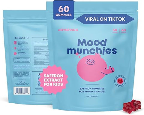 Gummies de Açafrão JoySpring para Crianças | Extrato de Açafrão com Suplementos de Gaba oferecem Suporte ao Humor e Acalmam Birras | Gummies sem Açúcar